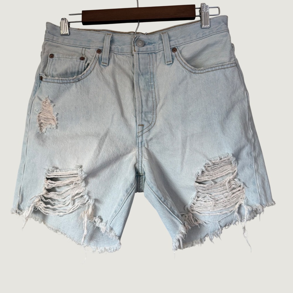 Levis 501 Denim Shorts Womens W28 Light Wash Distressed Cutoff